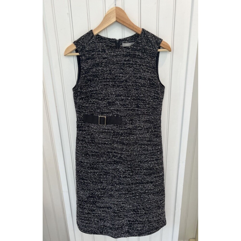 THEORY LUXE Sz 38 US 8 Boucle Dress LBD Cotton Metallic Office Japan
